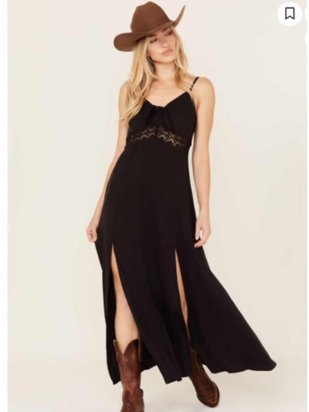 💪3DAYSALE💪 Idyllwind Black Lace-Accent Spaghetti Strap Maxi Dress